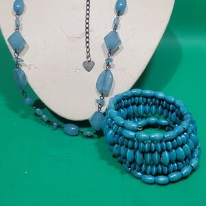 Blue Beaded Necklace and Bracelet Set